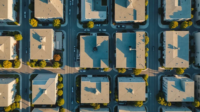 Overhead drone perspective over urban street grid
